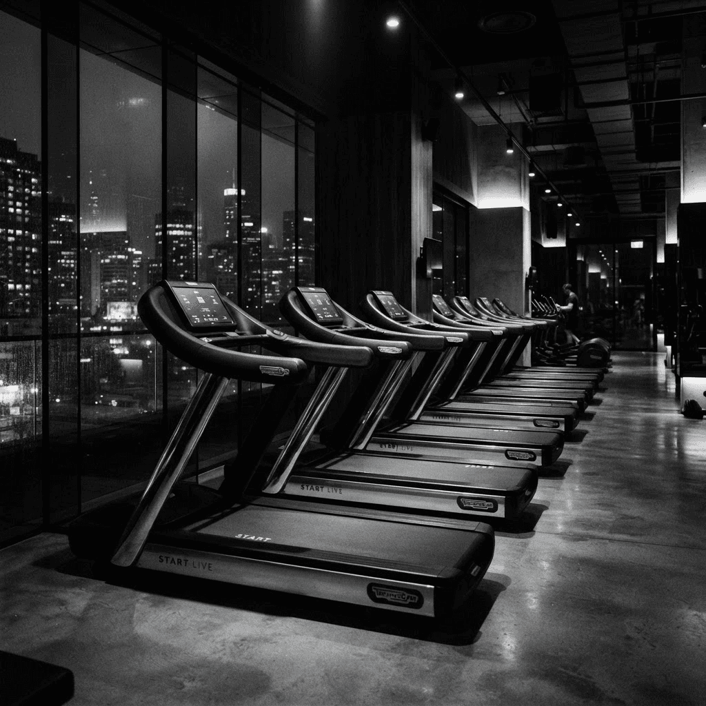 Row of premium treadmills in the cardio zone