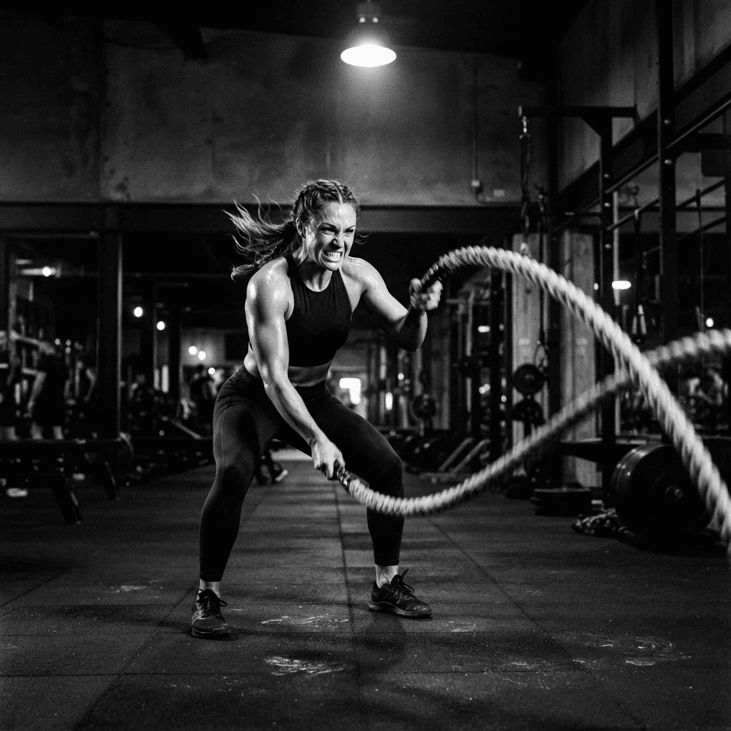 Member training with battle ropes
