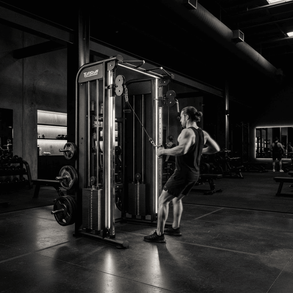 Cable machine station in the strength zone